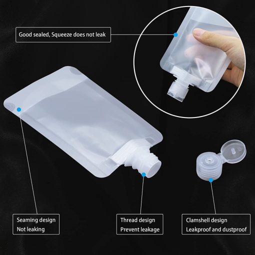 Travel Size Refillable Empty Squeeze Pouch / Stand Up Lotion Shampoo Shower Gel Bags / Leakproof Cosmetic Containers - Image 4