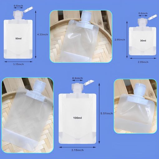 Travel Size Refillable Empty Squeeze Pouch / Stand Up Lotion Shampoo Shower Gel Bags / Leakproof Cosmetic Containers - Image 7