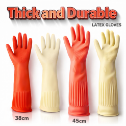 Long Thick Latex Gloves Heavy Duty Dishwashing Cleaning Rubber Gloves Waterproof Kitchen Household Anti Slip Chemical Resistant