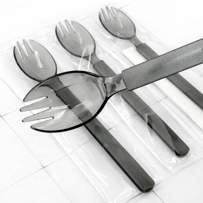 Transparent Disposable Spoon Fork Individually Packed Thick Food Grade PP Cutlery Catering Restaurant Delivery Use
