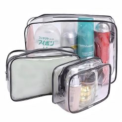 Clear PVC Travel Toiletry Bag / Waterproof Vinyl Organizer Clear Makeup Bags with Zipper Handle Straps / Cosmetic Bag