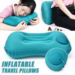Inflatable Travel Pillow Built In Air Pump Press Inflate Ergonomic Neck Support Compact Lightweight Camping Hotel