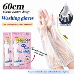 Foodgrade Plastic Gloves Dishwashing Cleaning Kitchen Clear Elbow Length Glove Sarung Tangan Panjang CPE Pita Elastis