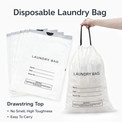 Disposable Laundry Bags Plastic Hotel Guest Clothes Storage Travel Translucent Drawstring Waterproof Hospital Homestay