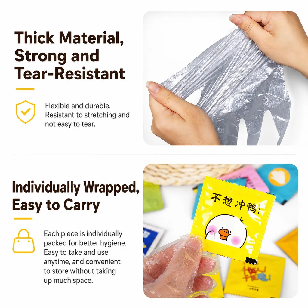 【200 Pairs】Disposable PE Gloves Individually Packed Plastic Hand Gloves Food Safe Kitchen BBQ Cleaning Transparent - Image 2