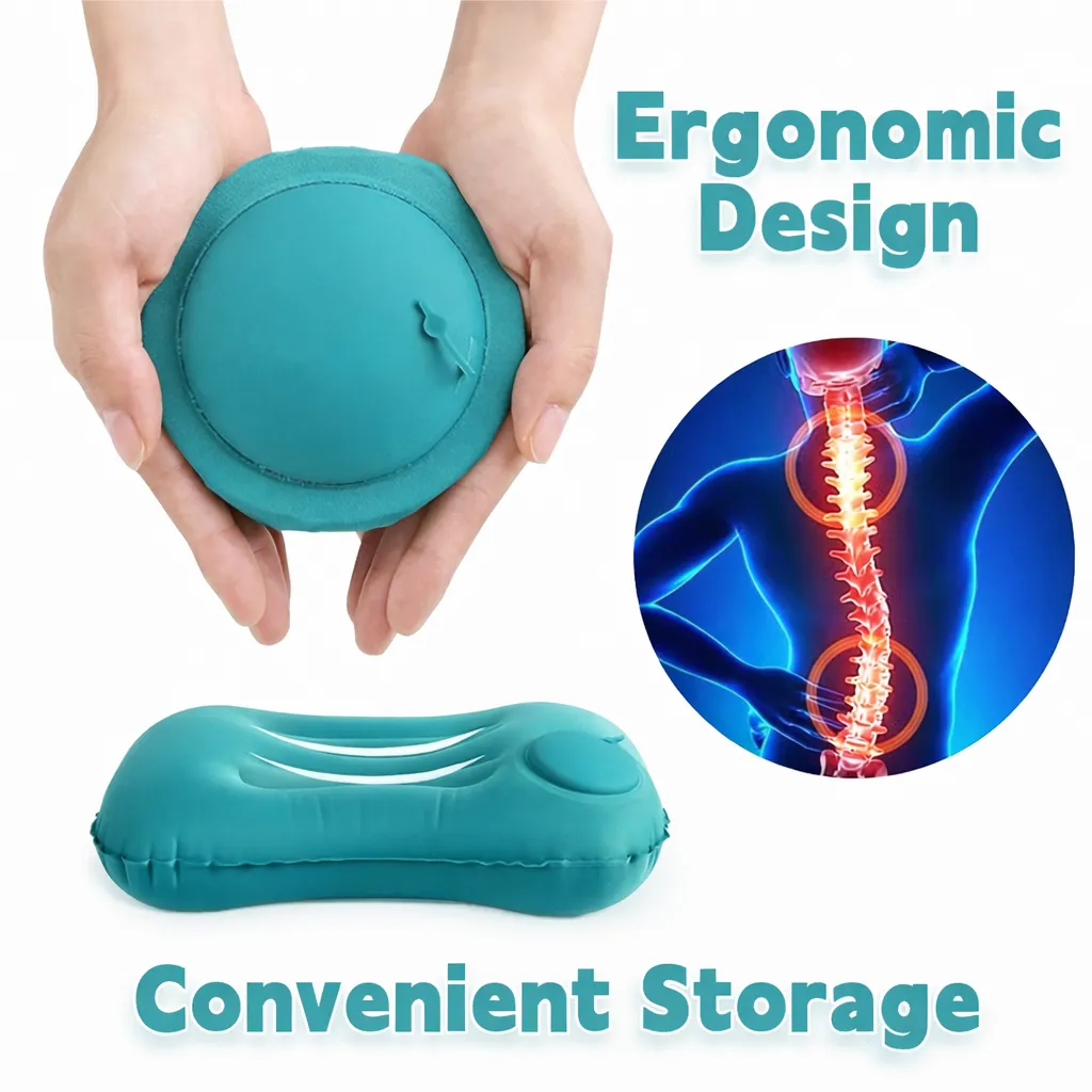 Inflatable Travel Pillow Built In Air Pump Press Inflate Ergonomic Neck Support Compact Lightweight Camping Hotel - Image 3