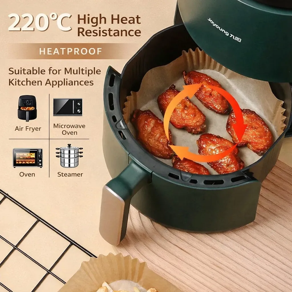 Air Fryer Paper Liner Disposable Baking Parchment 50pcs Non Stick Greaseproof Waterproof Oven Steamer Microwave - Image 2
