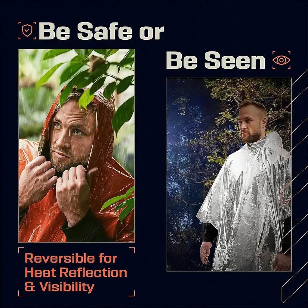 Emergency Rain Poncho Survival Thermal Blanket PE Waterproof Windproof Outdoor Hiking Camping Lightweight Gear - Image 8