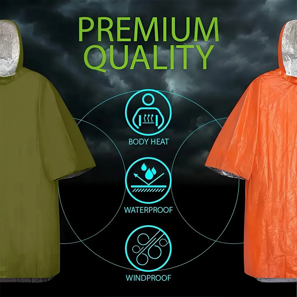 Emergency Rain Poncho Survival Thermal Blanket PE Waterproof Windproof Outdoor Hiking Camping Lightweight Gear - Image 5