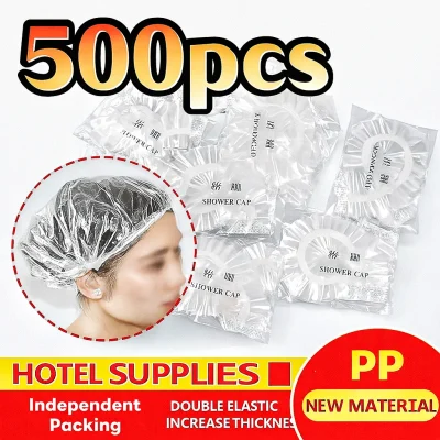 Disposable Transparent Shower Cap Waterproof Hair Cover Thick PE Elastic Hotel Travel Spa Home Use