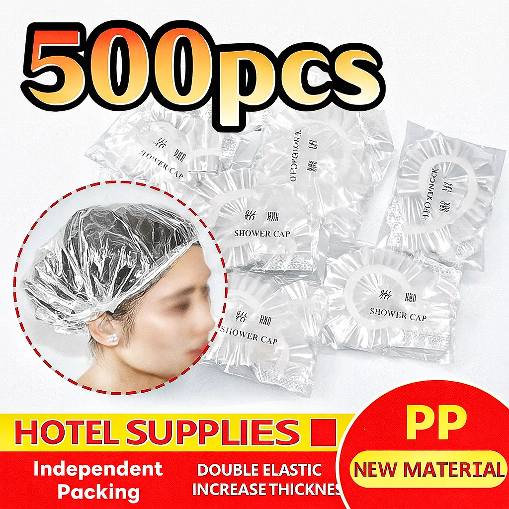 Disposable Transparent Shower Cap Waterproof Hair Cover Thick PE Elastic Hotel Travel Spa Home Use