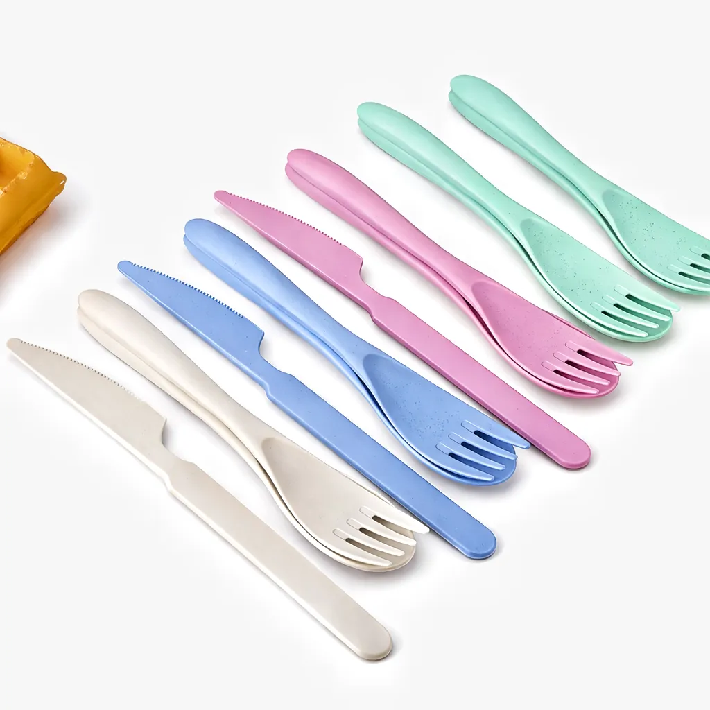 Wheat Straw Cutlery Set Eco-Friendly Portable Reusable Travel Utensils Fork Spoon Knife 3PCS Lightweight Dinnerware - Image 8