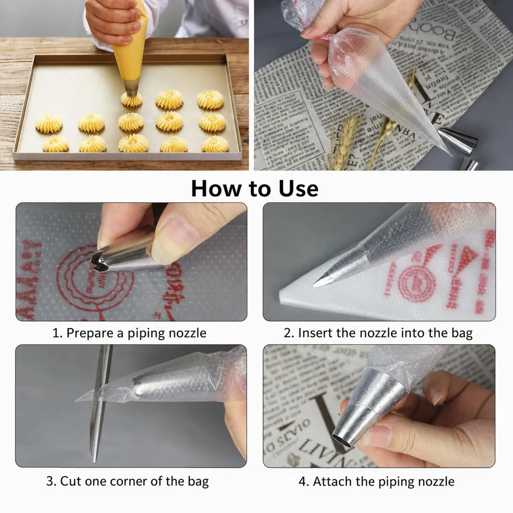 【100PCS】Disposable Piping Bag Food Grade PE Thickened Non Slip Icing Pastry Bag Cake Cream Decorating Beg Plastik Kuih - Image 2