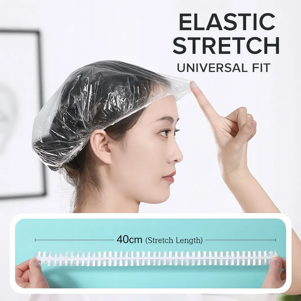 Disposable Transparent Shower Cap Waterproof Hair Cover Thick PE Elastic Hotel Travel Spa Home Use - Image 5