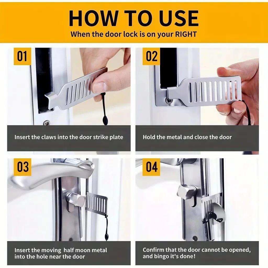 Portable Door Lock Travel Security Stopper Hotel Apartment Privacy Stainless Steel Compact Safety Jammer Dormitory Home - Image 4