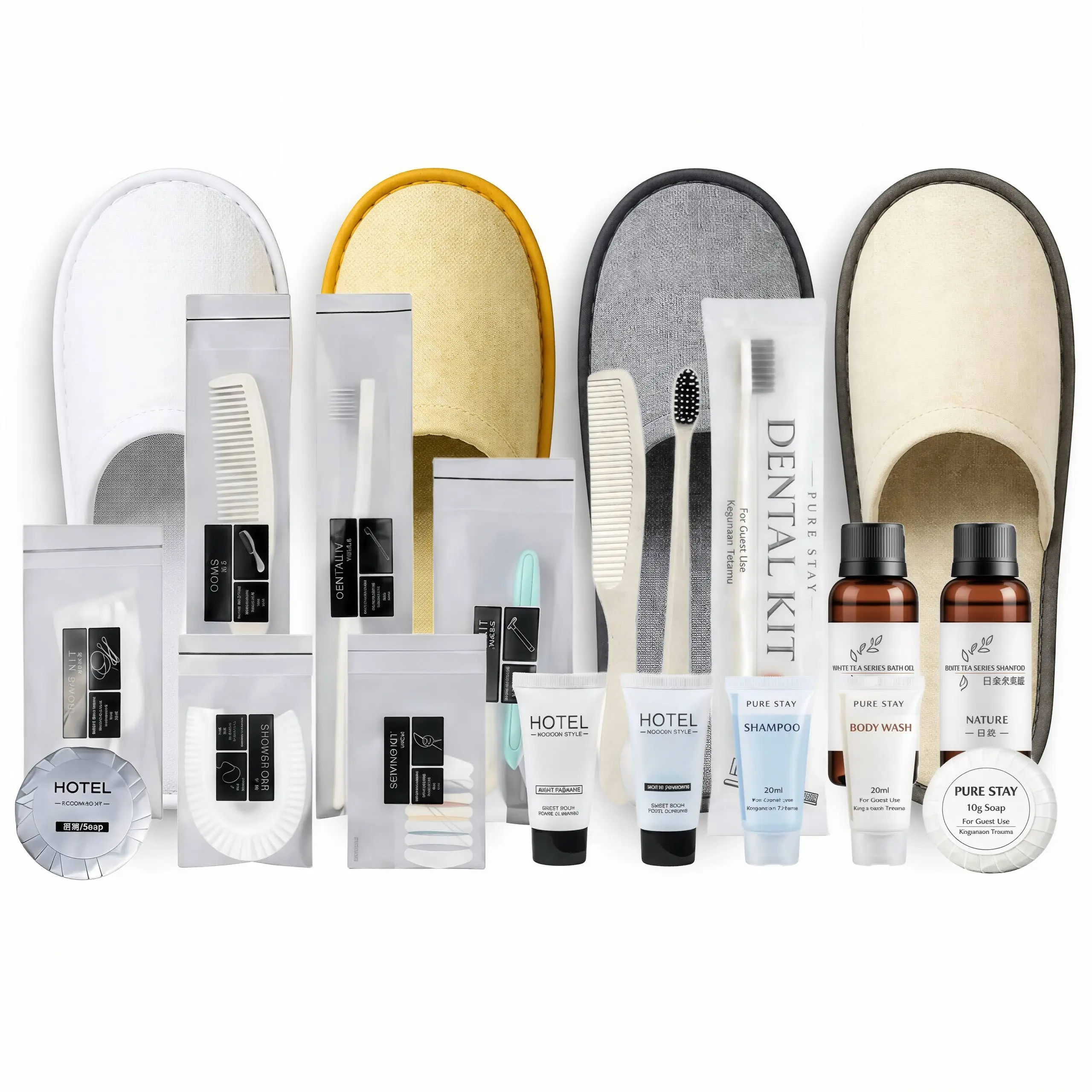 Disposable Toothbrush + Toothpaste Set Comb Slipper Towel Shower Gel Body wash Shower Cap Shampoo Razor Hotel pillow Airbnb Homestay