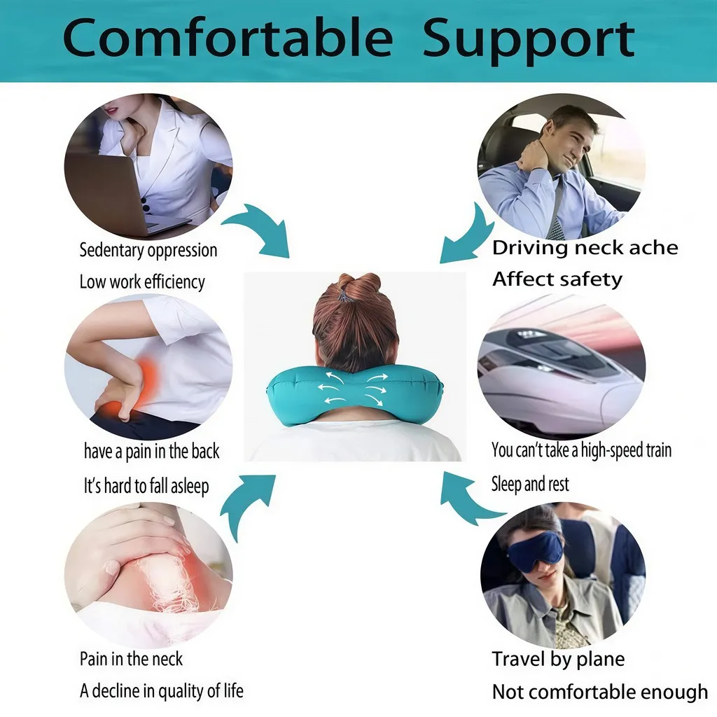 Inflatable Travel Pillow Built In Air Pump Press Inflate Ergonomic Neck Support Compact Lightweight Camping Hotel - Image 6