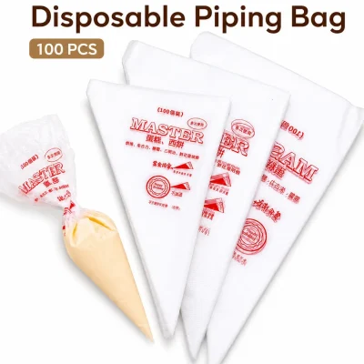 【100PCS】Disposable Piping Bag Food Grade PE Thickened Non Slip Icing Pastry Bag Cake Cream Decorating Beg Plastik Kuih