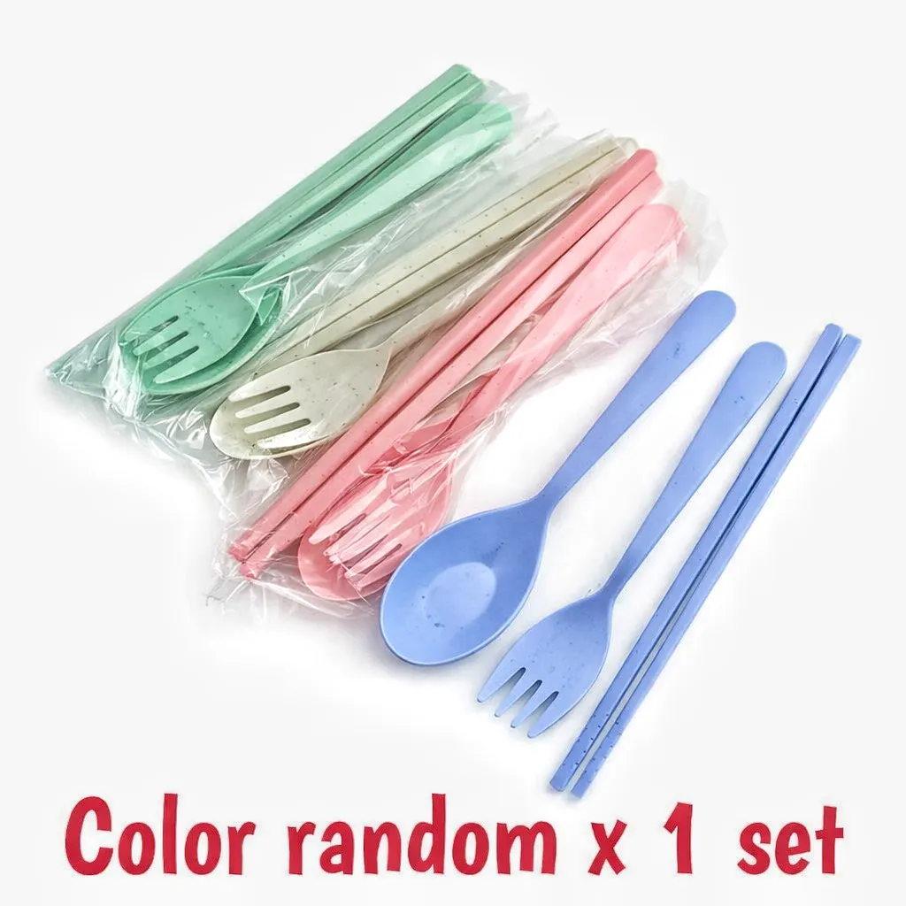 Wheat Straw Cutlery Set Eco-Friendly Portable Reusable Travel Utensils Fork Spoon Knife 3PCS Lightweight Dinnerware - Image 9