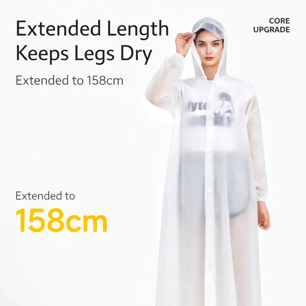 Portable PEVA Raincoat Reusable Waterproof Poncho Adjustable Hood Long Rain Coat Unisex Outdoor Travel Cycling Jacket - Image 2