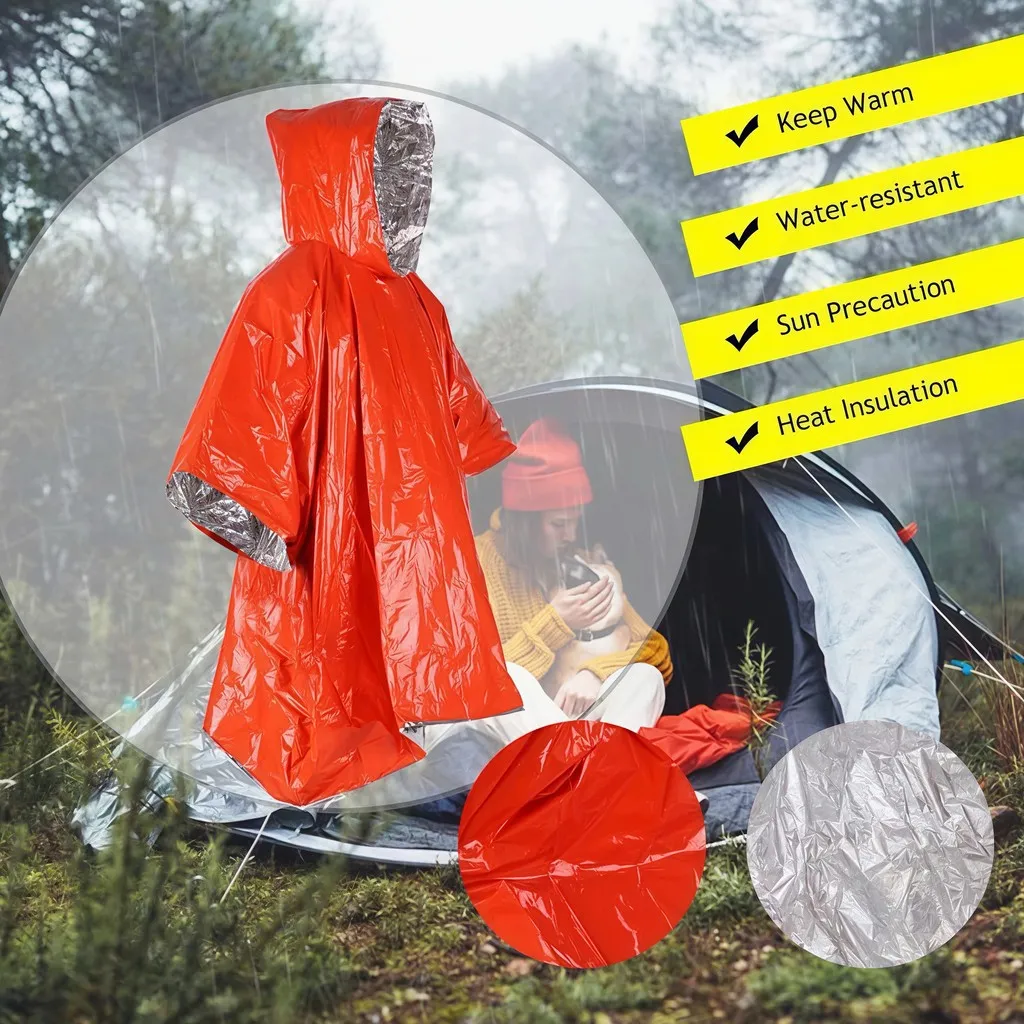 Emergency Rain Poncho Survival Thermal Blanket PE Waterproof Windproof Outdoor Hiking Camping Lightweight Gear - Image 3