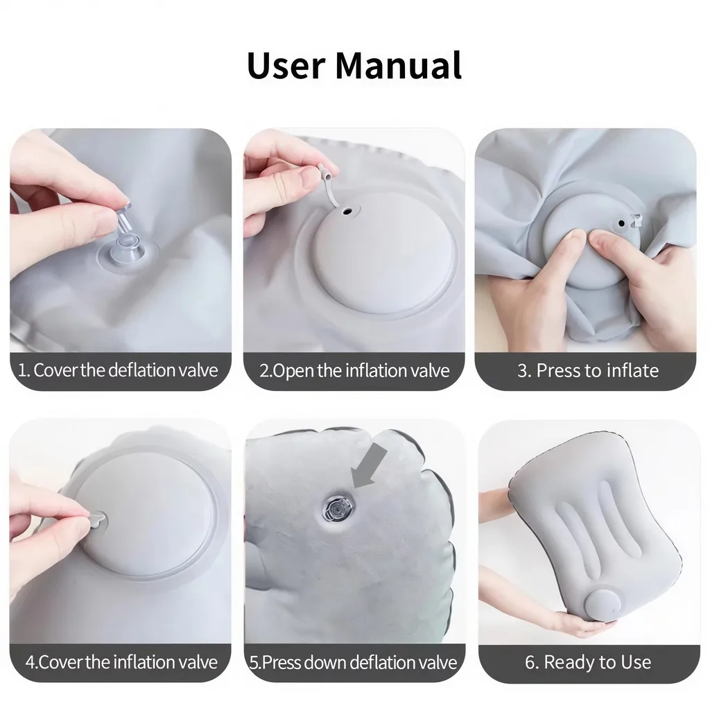 Inflatable Travel Pillow Built In Air Pump Press Inflate Ergonomic Neck Support Compact Lightweight Camping Hotel - Image 8