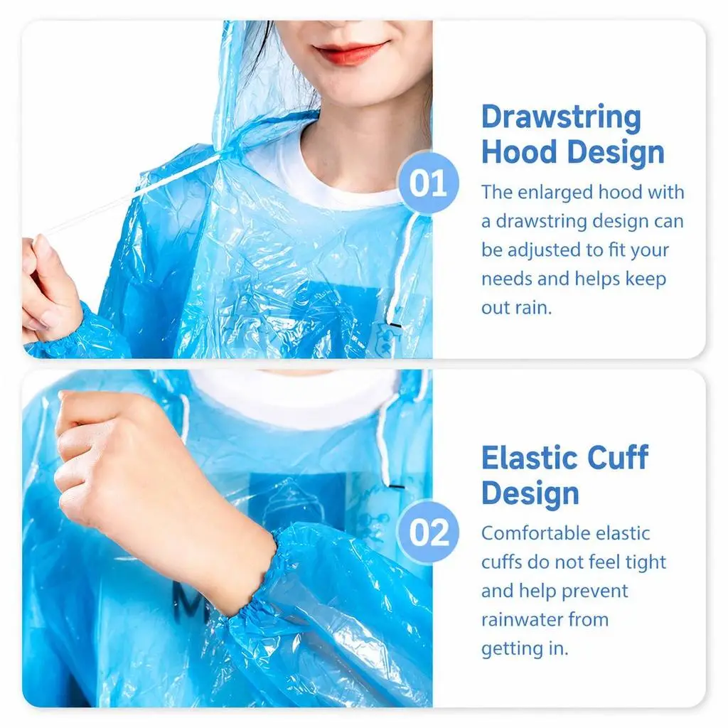 Disposable Raincoat Suit Waterproof PE Hooded Jacket Pants Set Adult Kids Outdoor Travel Emergency Use Baju Hujan - Image 3
