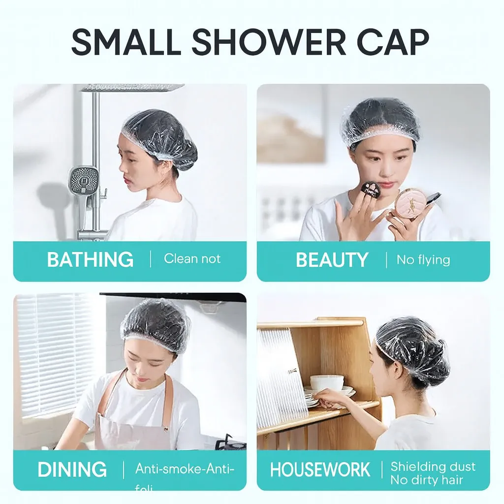 Disposable Transparent Shower Cap Waterproof Hair Cover Thick PE Elastic Hotel Travel Spa Home Use - Image 6