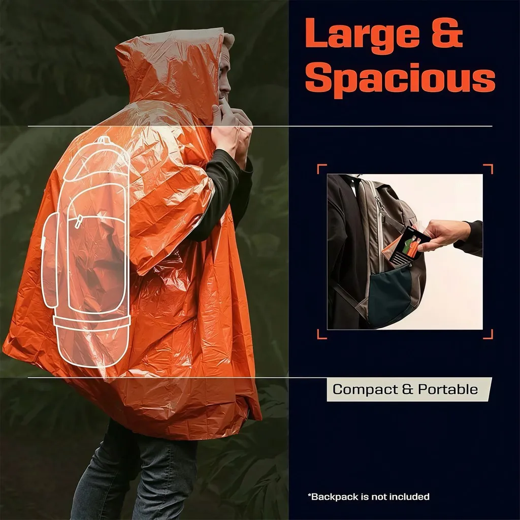 Emergency Rain Poncho Survival Thermal Blanket PE Waterproof Windproof Outdoor Hiking Camping Lightweight Gear - Image 4