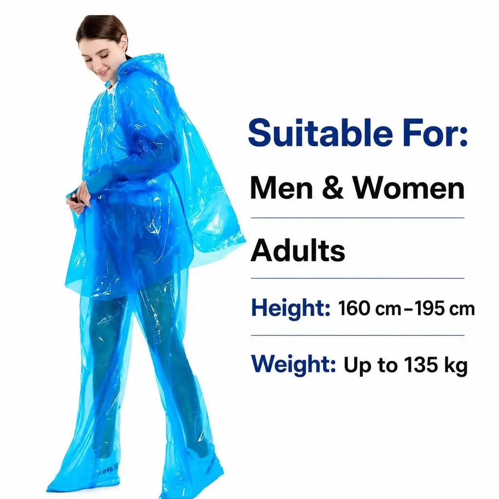 Disposable Raincoat Suit Waterproof PE Hooded Jacket Pants Set Adult Kids Outdoor Travel Emergency Use Baju Hujan - Image 7