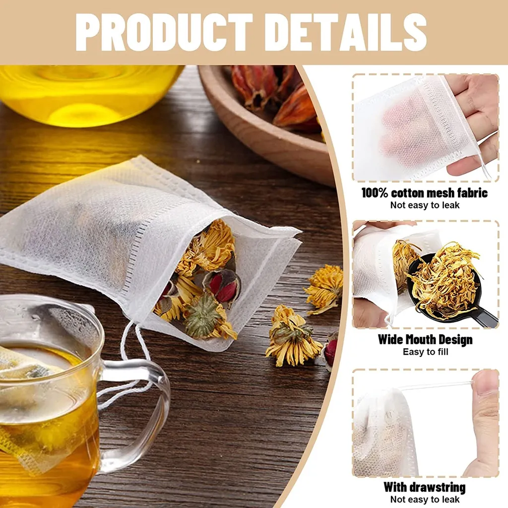 【100pcs】Tea Bag Non-Woven Empty Teabags Seal Filter Disposable Tea Soup Bag / Tali Uncang Teh Beg / 茶包袋 - Image 2