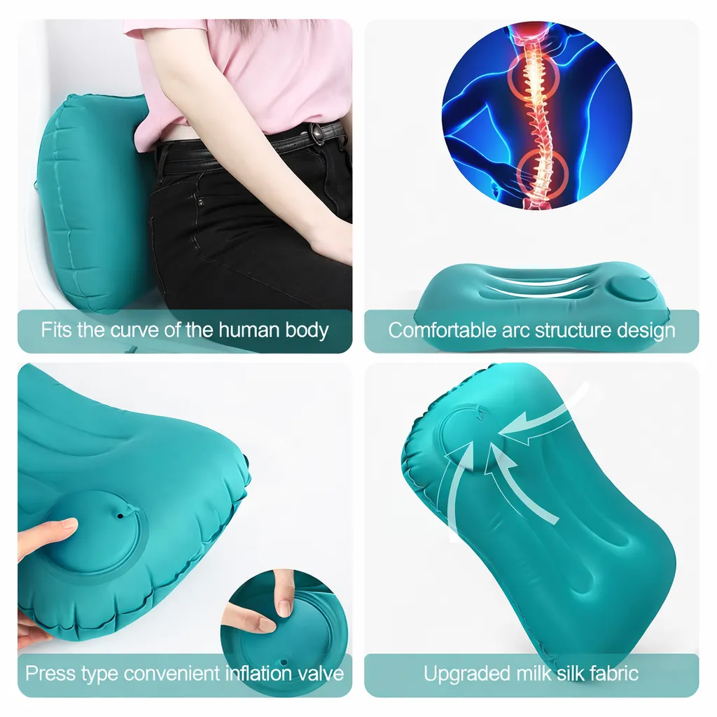 Inflatable Travel Pillow Built In Air Pump Press Inflate Ergonomic Neck Support Compact Lightweight Camping Hotel - Image 2