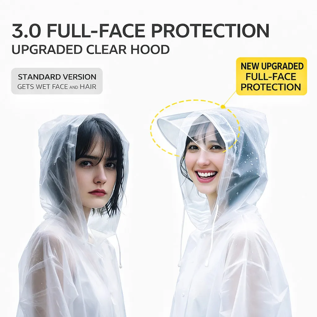 Portable PEVA Raincoat Reusable Waterproof Poncho Adjustable Hood Long Rain Coat Unisex Outdoor Travel Cycling Jacket - Image 4