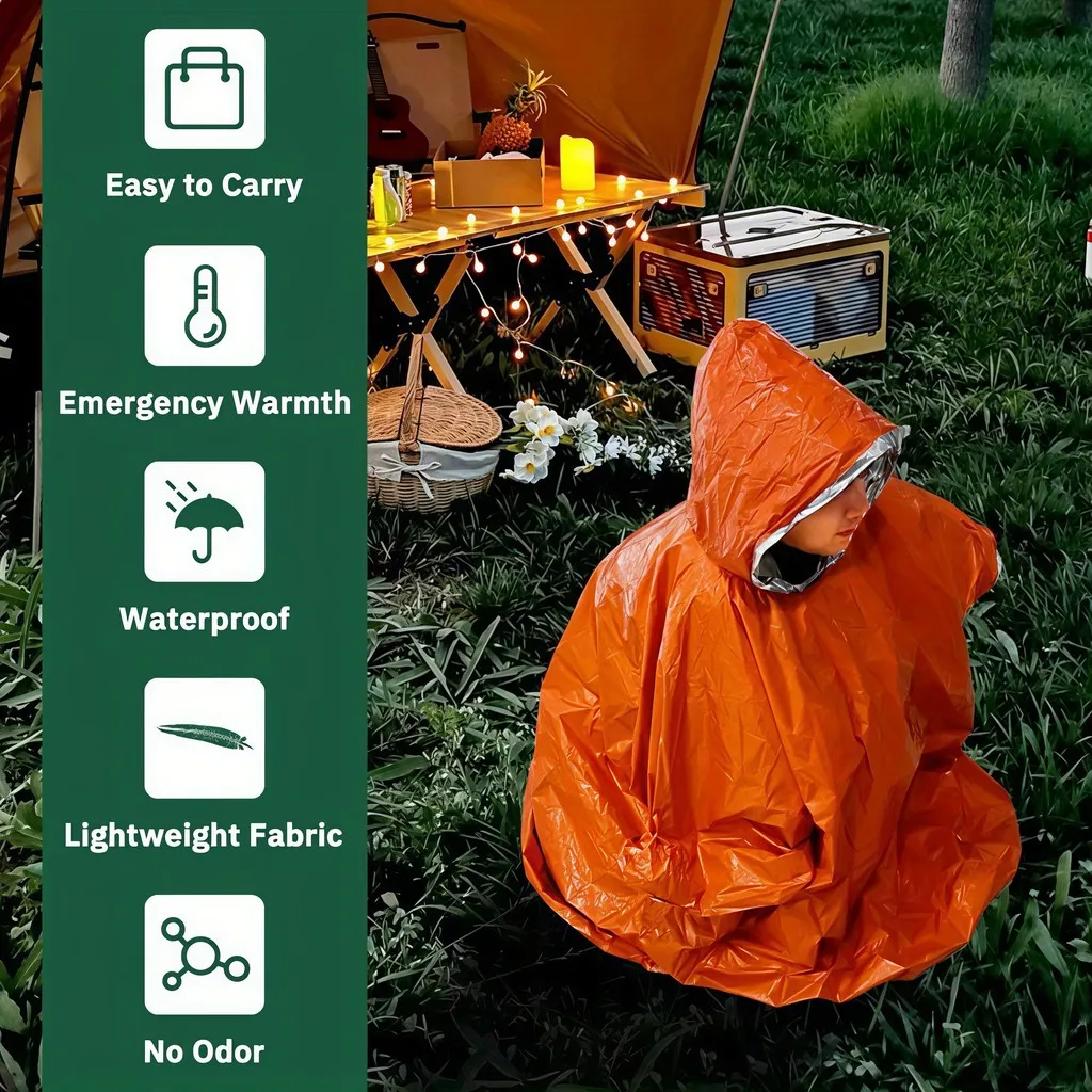 Emergency Rain Poncho Survival Thermal Blanket PE Waterproof Windproof Outdoor Hiking Camping Lightweight Gear - Image 6