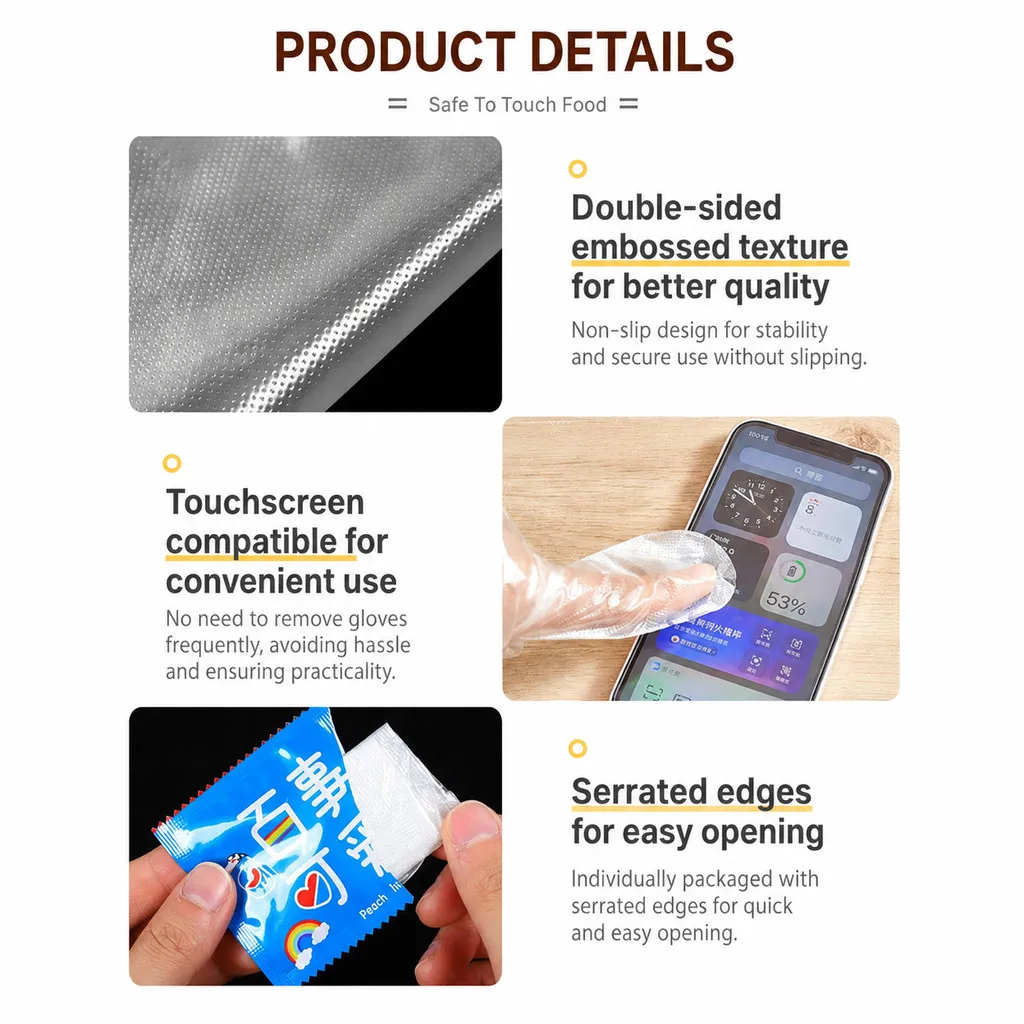 【200 Pairs】Disposable PE Gloves Individually Packed Plastic Hand Gloves Food Safe Kitchen BBQ Cleaning Transparent - Image 6
