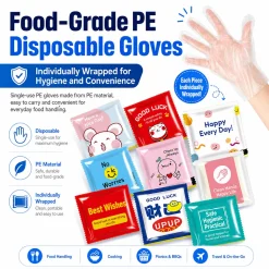 【200 Pairs】Disposable PE Gloves Individually Packed Plastic Hand Gloves Food Safe Kitchen BBQ Cleaning Transparent
