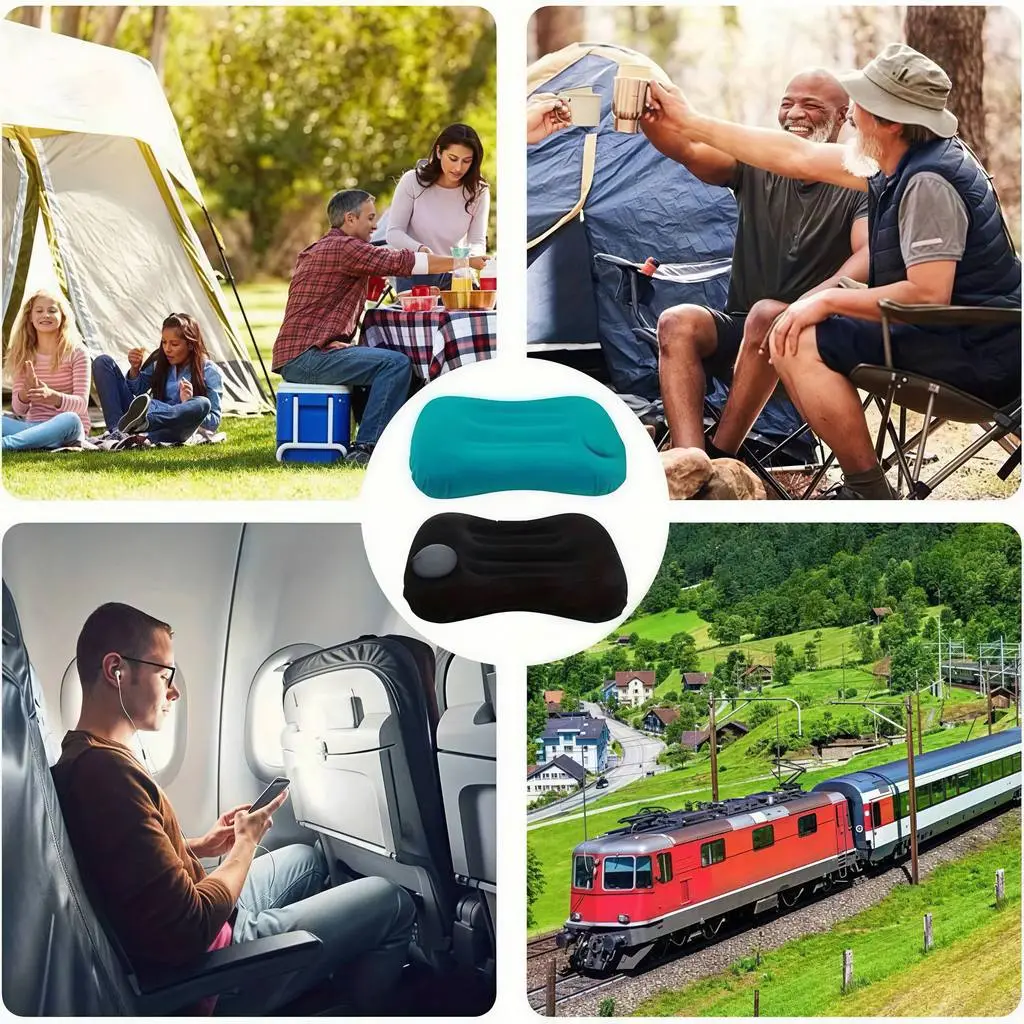 Inflatable Travel Pillow Built In Air Pump Press Inflate Ergonomic Neck Support Compact Lightweight Camping Hotel - Image 7