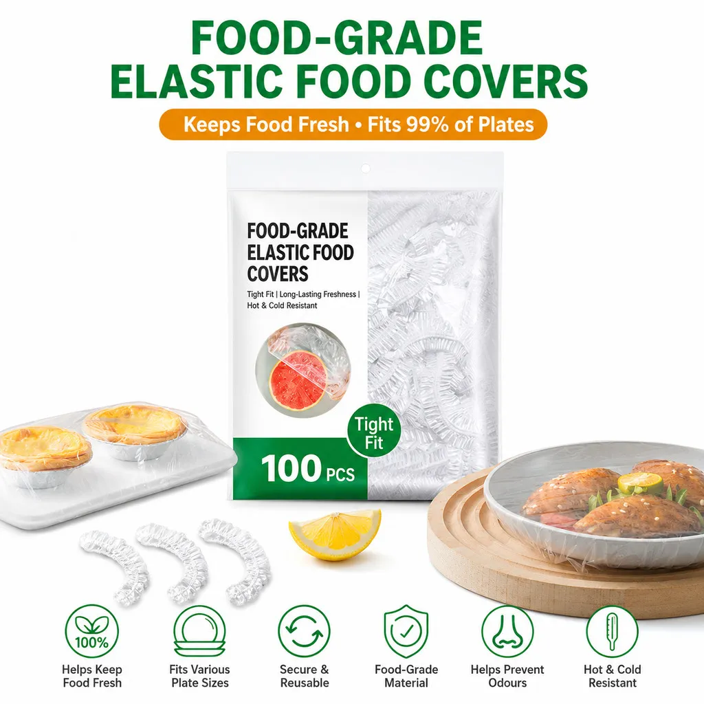 Disposable Elastic Food Cover PE Bowl Plate Fresh Keeping Wrap Dustproof Stretchable Penutup Makanan 100pcs
