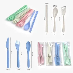 Wheat Straw Cutlery Set Eco-Friendly Portable Reusable Travel Utensils Fork Spoon Knife 3PCS Lightweight Dinnerware