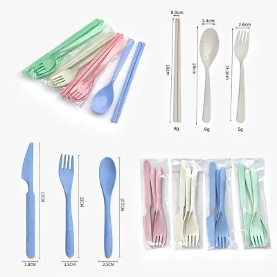 Wheat Straw Cutlery Set Eco-Friendly Portable Reusable Travel Utensils Fork Spoon Knife 3PCS Lightweight Dinnerware