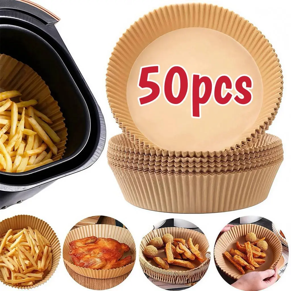 Air Fryer Paper Liner Disposable Baking Parchment 50pcs Non Stick Greaseproof Waterproof Oven Steamer Microwave
