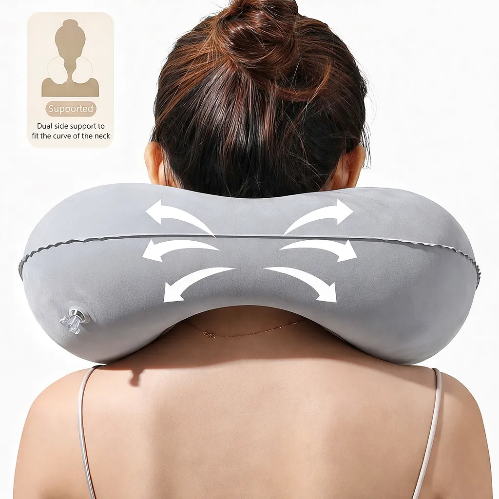 Inflatable Travel Pillow Built In Air Pump Press Inflate Ergonomic Neck Support Compact Lightweight Camping Hotel - Image 5