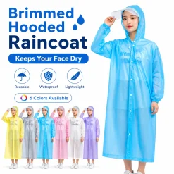 Portable PEVA Raincoat Reusable Waterproof Poncho Adjustable Hood Long Rain Coat Unisex Outdoor Travel Cycling Jacket