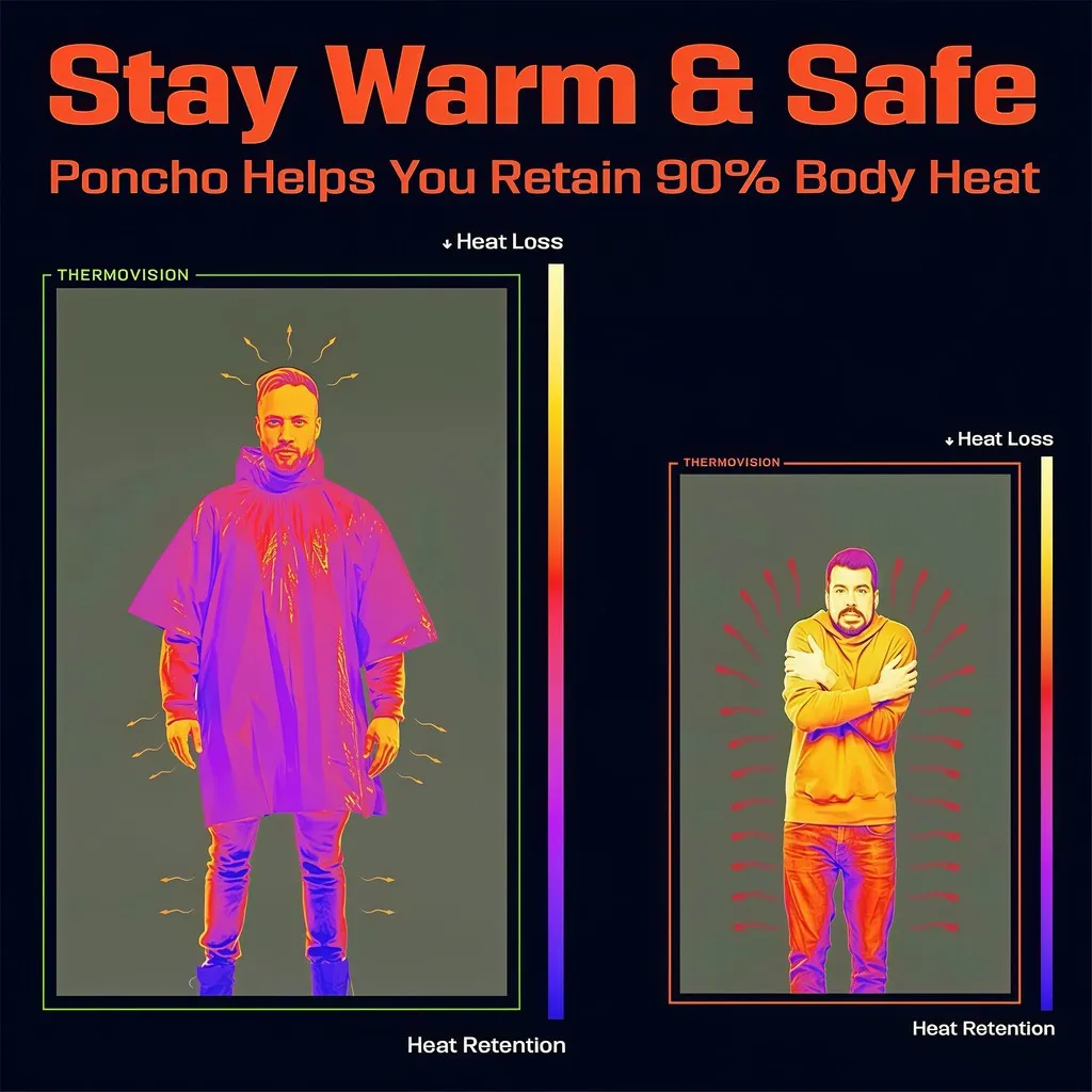 Emergency Rain Poncho Survival Thermal Blanket PE Waterproof Windproof Outdoor Hiking Camping Lightweight Gear - Image 7