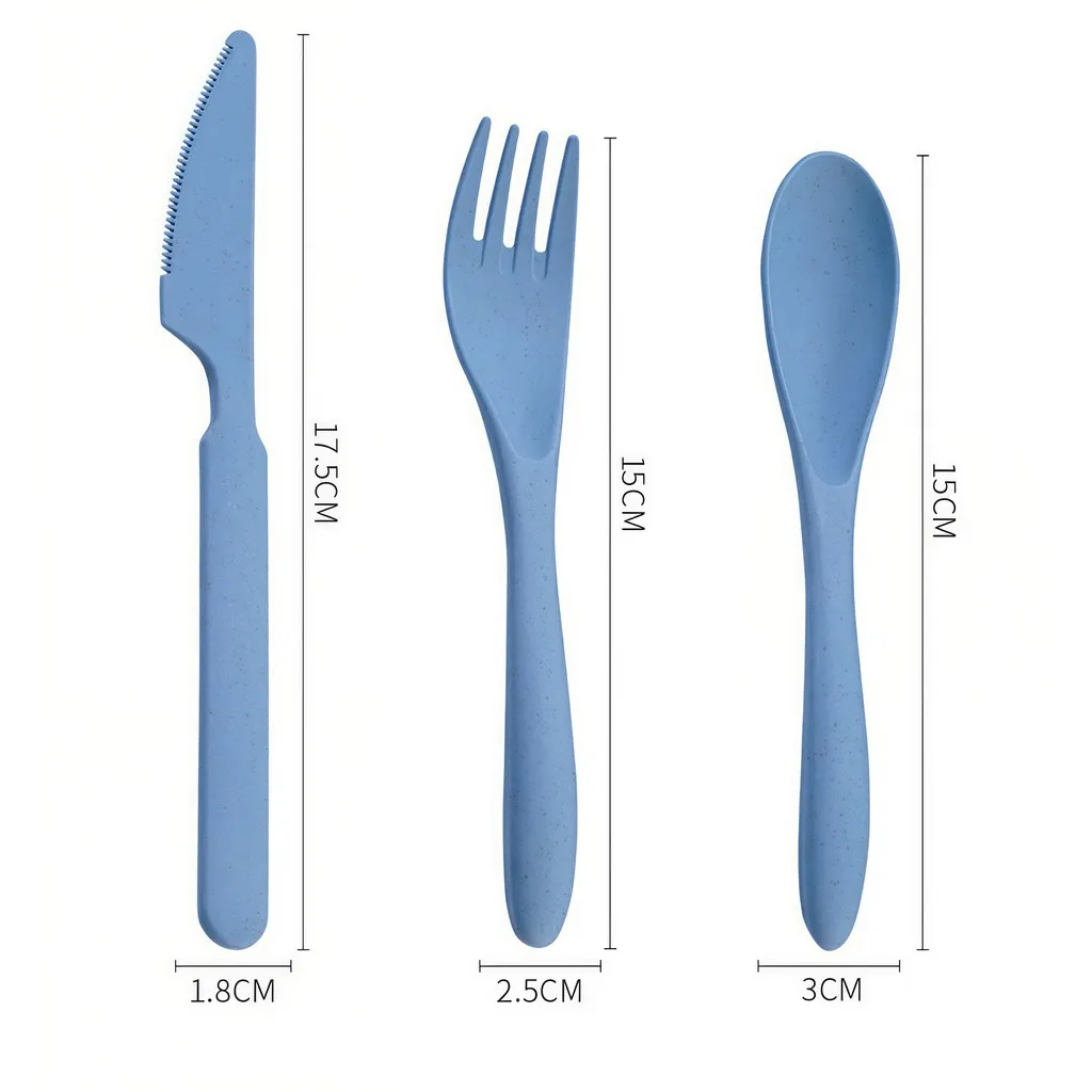 Wheat Straw Cutlery Set Eco-Friendly Portable Reusable Travel Utensils Fork Spoon Knife 3PCS Lightweight Dinnerware - Image 2
